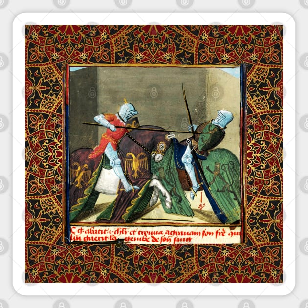 CYCLE LANCELOT- GRAIL, Fight Between Gawain And a Knight At the Strange Castle, Arthurian Legends Medieval Miniature Magnet by BulganLumini